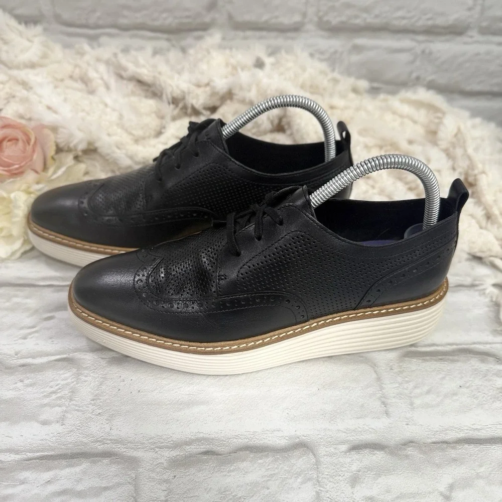 Cole Haan Øriginal Grand Black Platform Wingtip Oxford Shoes Womens Sz 9 B Nice!